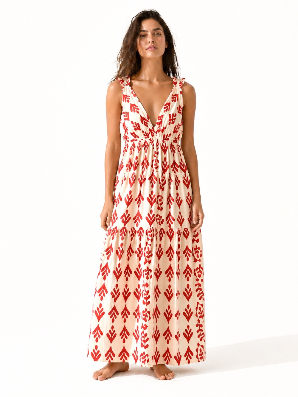 Salty Lemon XL Red White Botanical Resort Maxi Dress